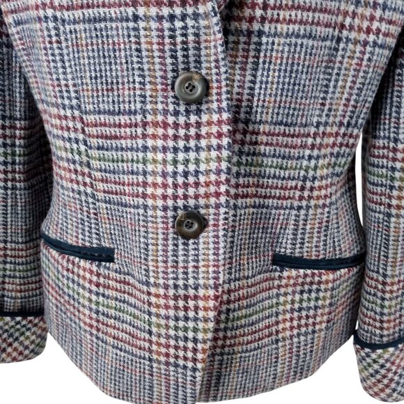 Vintage Plaid 100% Wool Houndstooth Blazer Size M Maurices 90s Y2K Gray Lined - Picture 3 of 12